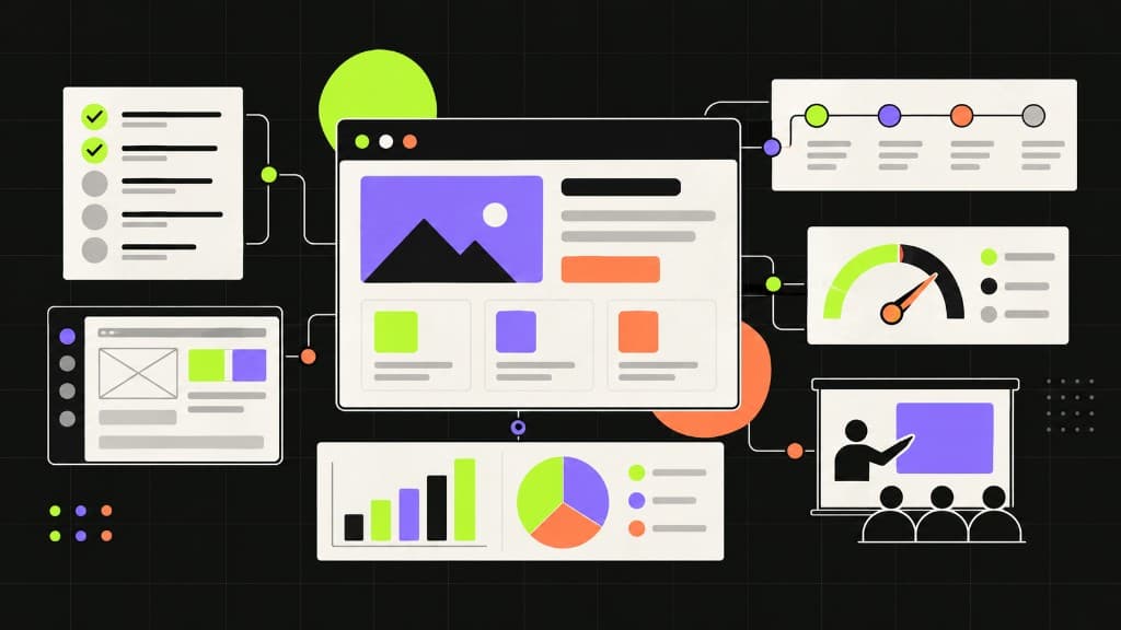 Illustration of Trinaitra core digital services including website development, dashboards, automation and training.