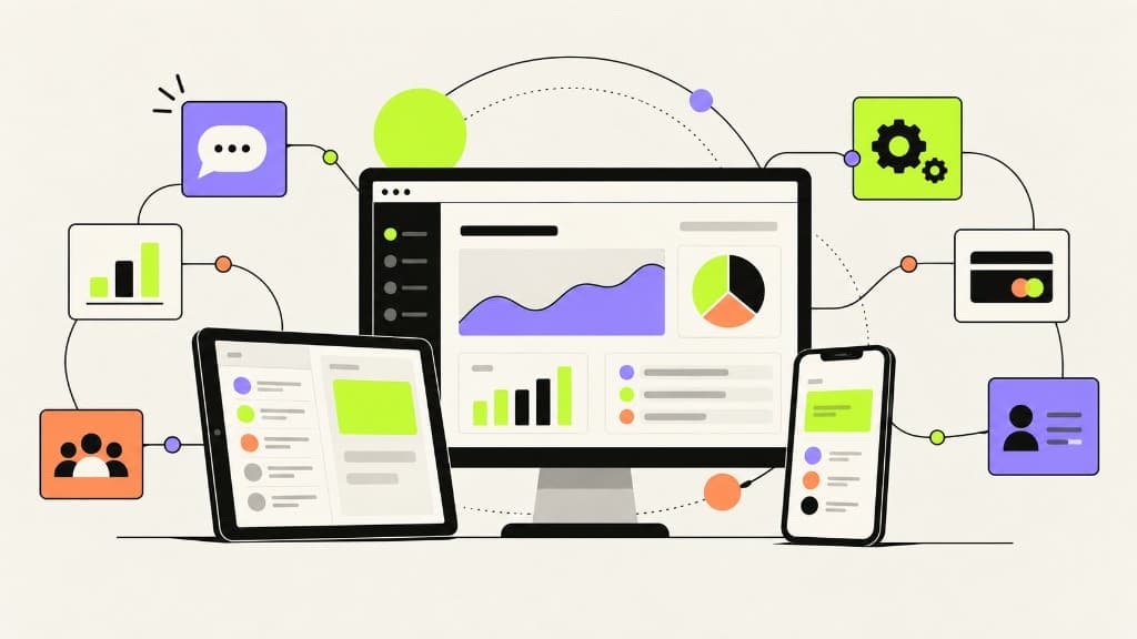 Illustration of connected Trinaitra digital dashboards across desktop, tablet and mobile devices.